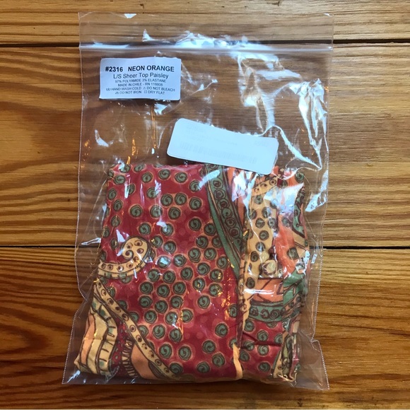 Sheer Orange Red Nude Paisley Long Sleeve Top, NWT, XS - Picture 6 of 7